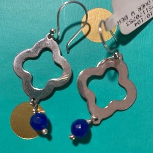 BNWT Sterling Silver Clover earrings with two blue beads.